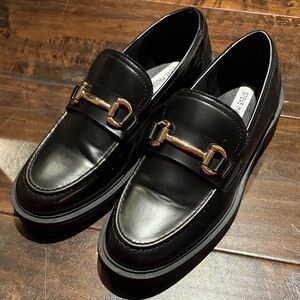 Steve Madden Black Loafers with Gold Accent